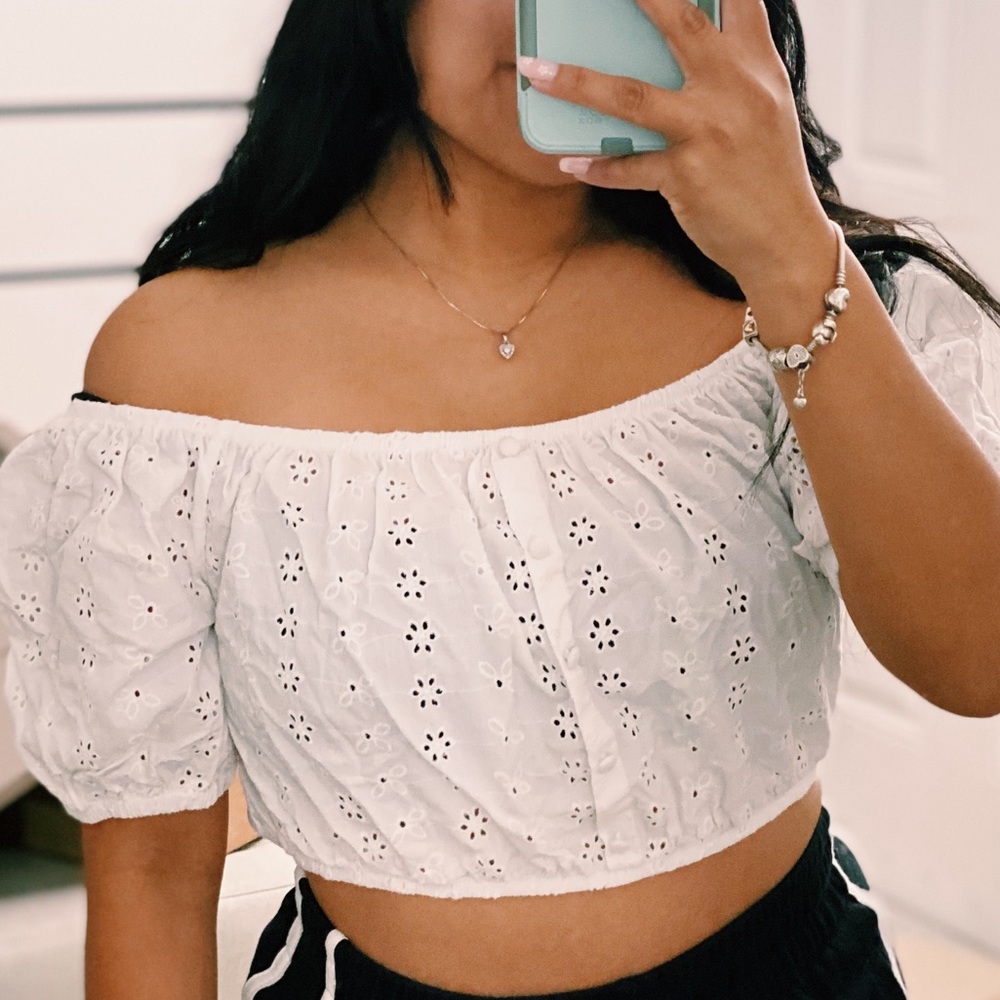 Zara white eyelet top